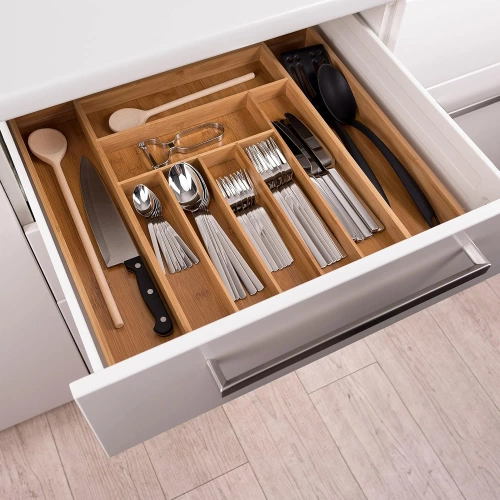 Besteck-Organizer | Schubladeneinsatz aus Bambus mit 9 Fächern | KBT-G944