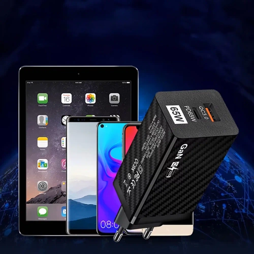 GaN | 65-W-Schnellladegerät mit USB- und USB-C PD 3.0-Anschlüssen 
