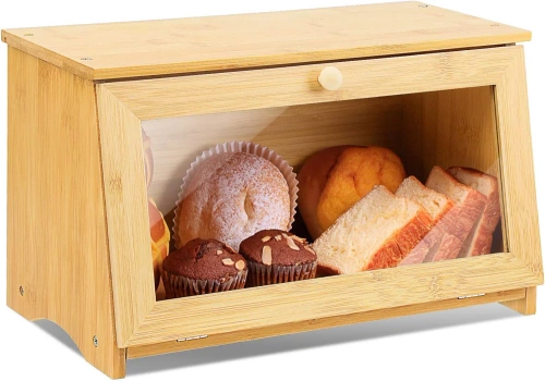 Bambus Brotkasten | Holzbehälter für Brot, Brötchen, Gebäck | Lebensmittelbehälter, Vorratsdose | FC-B023