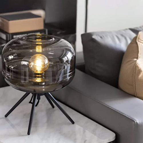Stilvolle Nachttischlampe mit Glaslampenschirm | Moderne Glas-Tischlampe | BH-233-SCHWARZ