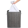 Grauer Wäschekorb | Bambus-Spielzeugkiste | Holzwäschekorb | Zweikammer-Wäschesammler für das Badezimmer | ZYL-100L-GREY