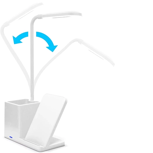LED-Schreibtischleuchte mit Qi-Wireless-Charging | 3-in-1 Büro-Tischleuchte mit Organizer und Ladegerät | moderne Lernleuchte mit Stiftehalter | MD-K5-15W