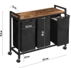 Wäschekorb mit Ablage | dreifach unterteilt, mit Rollen | schwarz | MZ-B30-BLACK