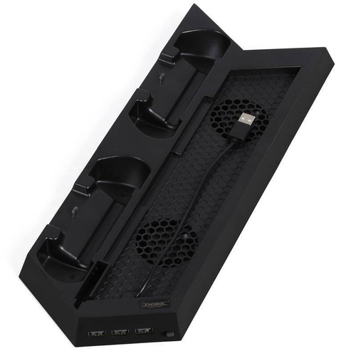 Kühlständer für PlayStation 4 / Slim / Pro | Dockingstation mit 3-Port USB-Hub | HB-P06-3in1-B