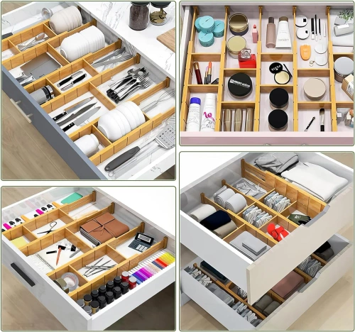 Möbel-Organizer für Schubladen | Verstellbare Facheinteilungen | Bambus-Trenner mit 9 Einsätzen | KBT-W566