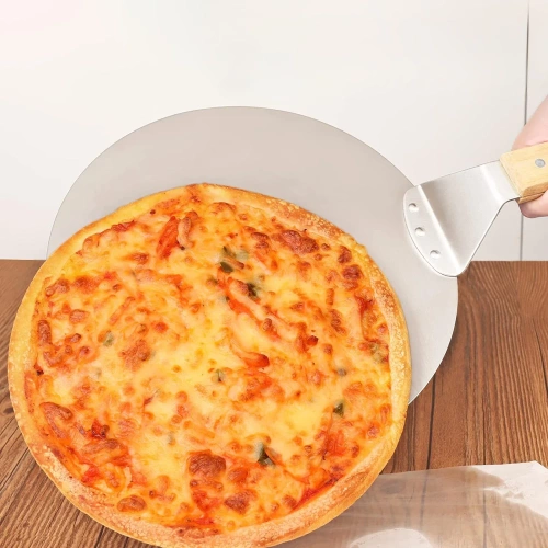 Stahl-Pizzaschaufel | Brot- und Gebäckschieber | Runde Ofenschaufel | MD-120-SILVER