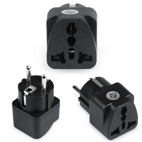 Universeller Netzadapter, Reisestecker mit UK/USA/CN-Steckdosen zu EU/PL-Steckdosen | Schwarz | AD-DE89