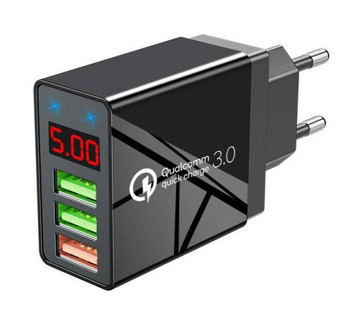 Schnellladegerät 3x USB mit LED-Display | Schnellladung Quick Charge 3.0 | CA-006