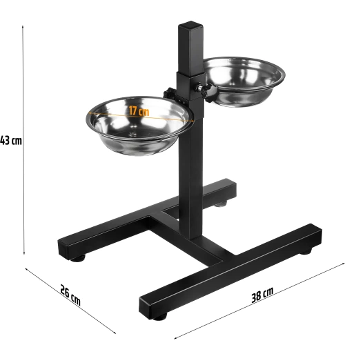 Doppelnapf für Futter und Wasser | Näpfe auf verstellbarem Ständer für Hund oder Katze | schwarz | LDB-2ML-BLACK