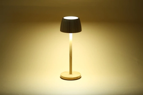 LED-Tischleuchte aus Bambus | Touch-Steuerung für Farbtemperatur | kabellose Nachttischleuchte mit integriertem 1.500 mAh Akku, USB-C | YG-VM41B
