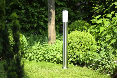 Gartenstehlampe, runder Pfosten für E27-Glühbirne | 230V Stromversorgung, Edelstahl | Inox, 90cm | LLR-90CM