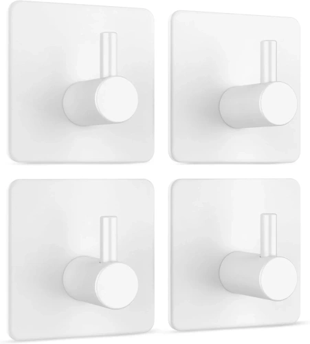 Weißer Haken für Kleidung, Geschirrtücher, Handtücher | Selbstklebende Halterung für Küchenzubehör | BXG-4PCS-WHITE