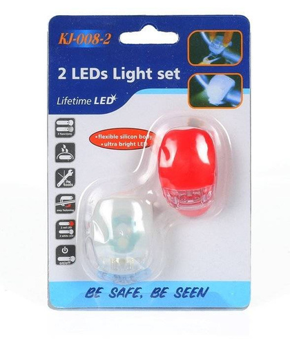 LED-Fahrradlichter | Silikonhülle, universelle Halterung | Set bestehend aus 2 Stück - weiß + rot | BL-01