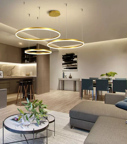 LED-Pendelleuchte | mehrteilig, modern, 136 W | gold | RLK-C03-136W-G