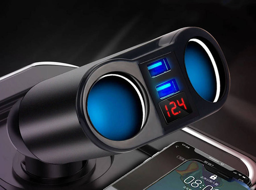 Zigarettenanzünder-Steckdose-Verteiler mit 2 USB-Anschlüssen 3.1A | Voltmeter | C10