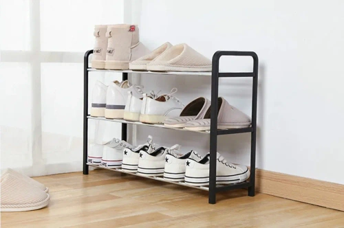 Schuhregal | 3-stöckiger Schuh-Organizer | schwarz | MLS-646-BLACK