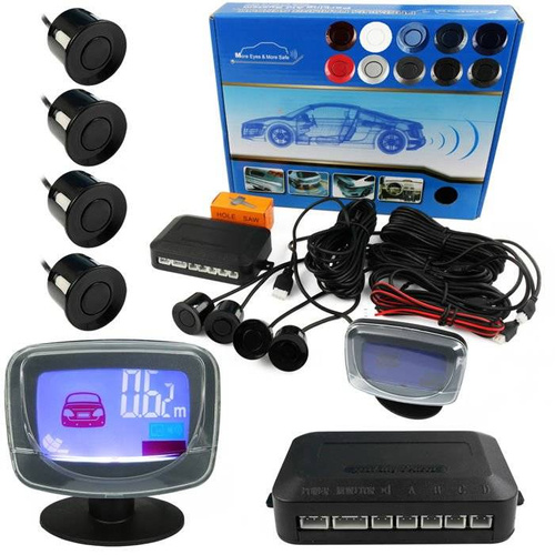 Einparkhilfe hinten zum nachrüsten am Auto, PDC Parksensoren hinten mit Stecksystem für einfachste Montage Rückfahrwarner mit Lautsprecher, 4 Sensoren und 2.5 Zoll LCD Display Parkhilfe Nachrüstsatz
