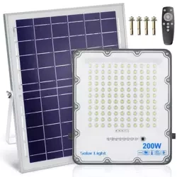 LED-Flutlicht Set | 200 W + Solarpanel 6 V/12 W mit Fernbedienung | 3.500 lm, 9.000 mAh, IP66