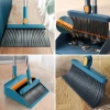 Reinigungsset mit Besen und Kehrschaufel mit langem Stiel | Besen mit drehbarem Kopf und klappbarer Kehrschaufel | FBS-2in1-Blue