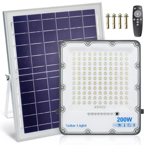 LED-Flutlicht Set | 200 W + Solarpanel 6 V/12 W mit Fernbedienung | 3.500 lm, 9.000 mAh, IP66