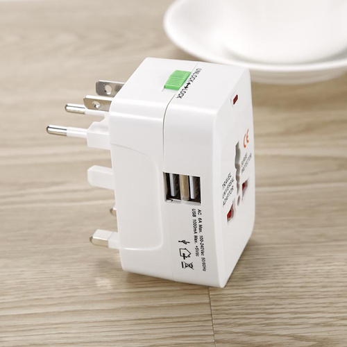 Multifunktionales Reiseadapter, Netzadapter mit Ladegerät und zwei USB-Anschlüssen | EU/USA/CN/UK/AUS | AD-T202