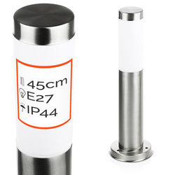 Gartenleuchte Stehleuchte, runder Poller für E27 Leuchtmittel | 45 cm, 230 V, Edelstahl | LLR-45CM
