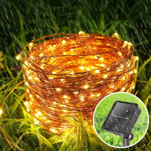 Solar-Girlande, Gartenleuchte zum Einstechen | 200 LED-Lampen, 20m | warmweiß | FLD-200LED-WW