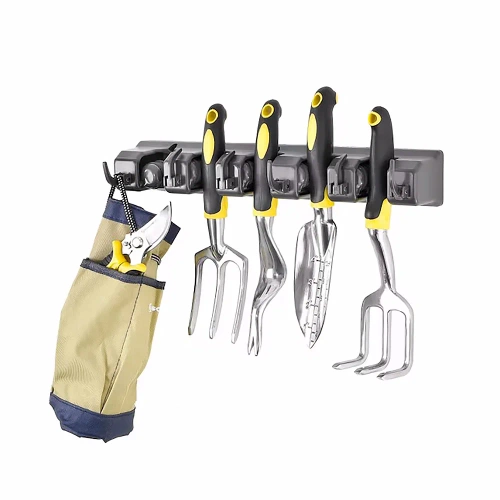 Halter für Wischmopps, Rechen und Bürsten mit Haken | 5 Plätze + Haken | SL-005H