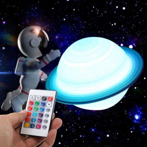 Tischlampe in Form von Saturn | Nachtlicht mit RGB-Fernbedienung | Farbwechselnde Kinderlampe | XK-D13