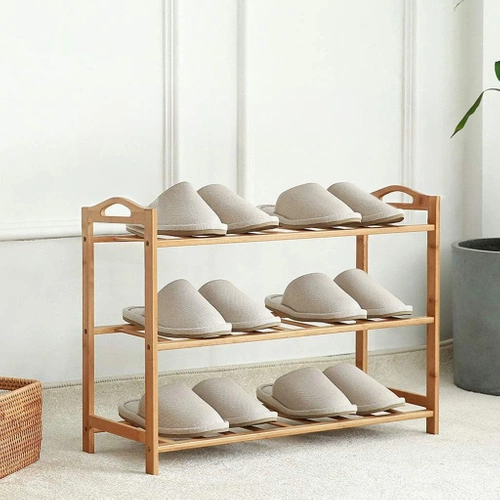 Holzschuhschrank mit drei Regalen | Ökologischer, stabiler Organizer für den Flur | Regal, Schuhständer | NML-685