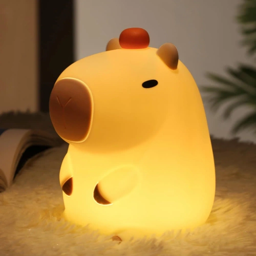 Silikon LED Nachtlicht Capybara | Tragbare Kinderlampe 8 Beleuchtungsmodi mit Timer | Nachtlicht mit warmem Licht 3000K | DS-CPBR-01