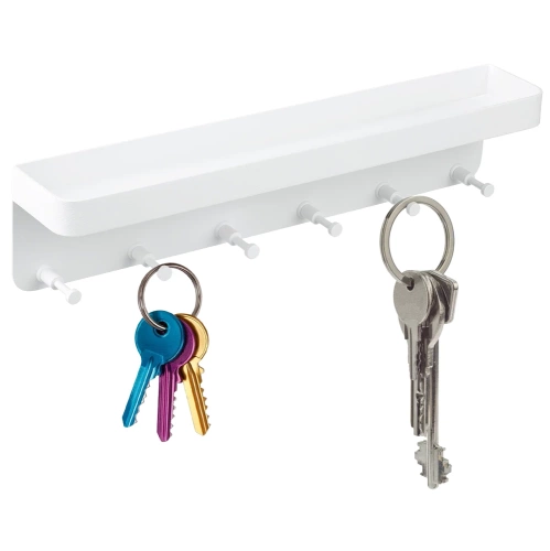 Metallischer Schlüsselhalter mit Regal | Weißer Kleiderhaken | Hakenleiste | ZW-J26-WHITE