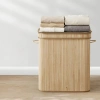 Holzkorb für Wäsche | Bambusbehälter für Spielzeug | Holzkorb für Kleidung | Zwei-Kammer-Wäschesammler für das Badezimmer | RYL-100L-LIBR