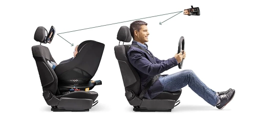 Rückspiegel zur Beobachtung des Kindes im Auto | an der hinteren Kopfstütze mit elastischen Bändern befestigt | JH-04