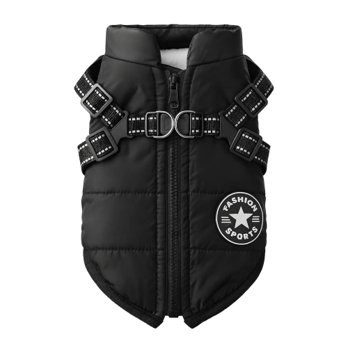 Winterhundejacke mit Geschirr | Größe M | schwarz | PET-016M-BK