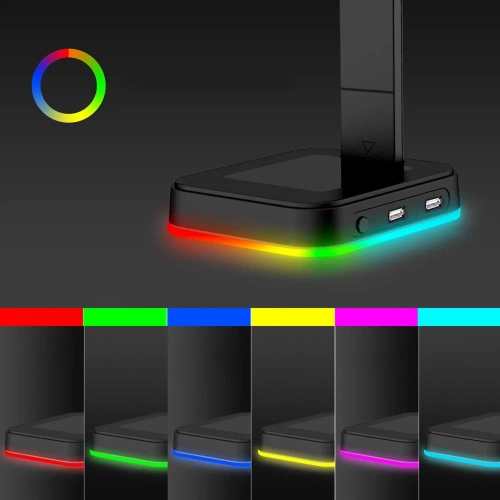 Kopfhörerständer | Haken, Ständer, Halterung für Kopfhörer | RGB-Beleuchtung | HS-D9-SCHWARZ