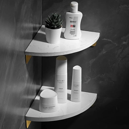 Badezimmer Eckregal | Marmorablage für Kosmetik | weiß | TBD-211-WHITE