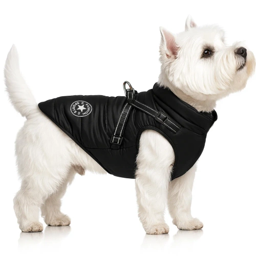 Winterhundejacke mit Geschirr | Größe M | schwarz | PET-016M-BK