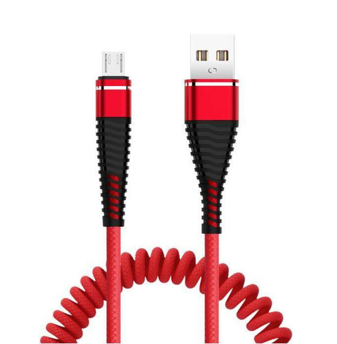 Micro USB 1M | Spiralkabel USB zum Aufladen des Telefons | Quick Charge 3.0 2.4A | AM32