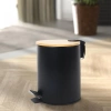Badezimmer Mülleimer | rund, Bambusdeckel, Pedal | 5 Liter, schwarz | GY-TB5L